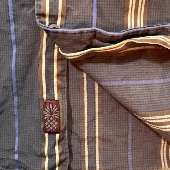 Tommy Bahama Shirt Mens L Button Up 100% Silk Brown‎ Blue Stripes Long Sleeves - Picture 10 of 11